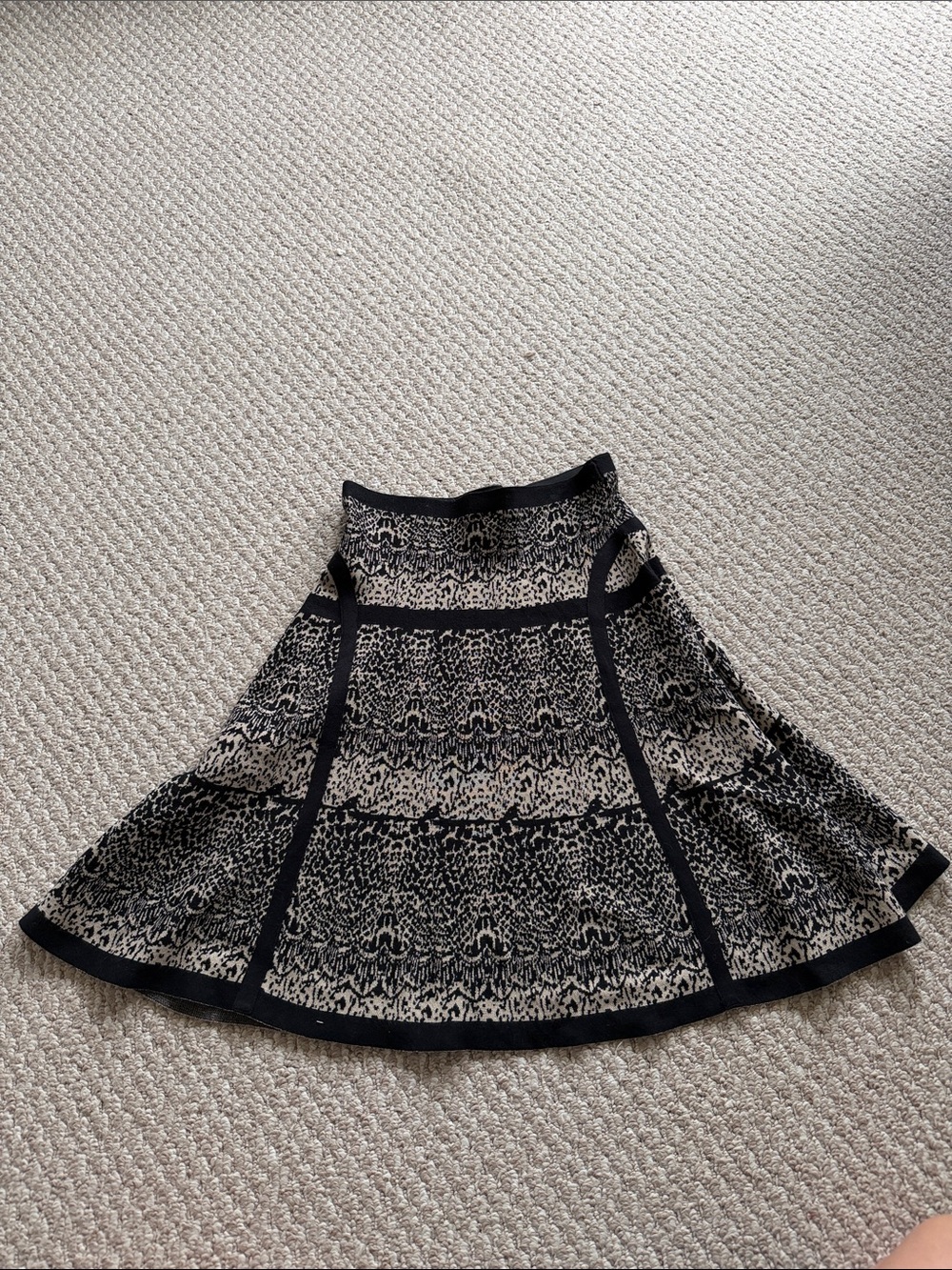 Black and Cream Patterned Flared Skirt